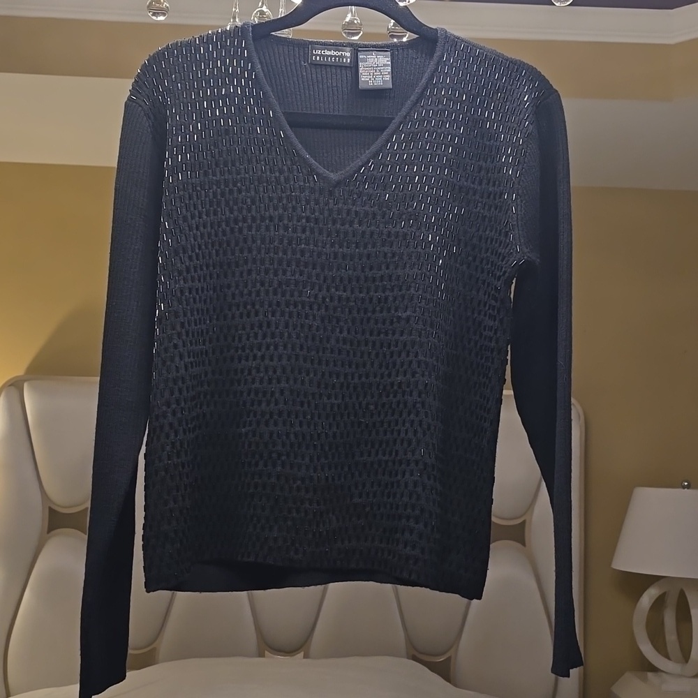 Merino Wool Black Liz Claiborne Beaded Sweater